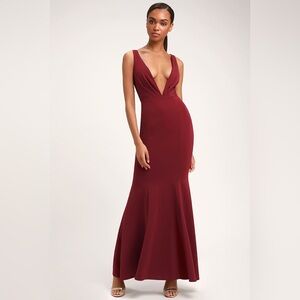 Lulus Adelina Burgundy Sleeveless Mermaid Maxi Dress